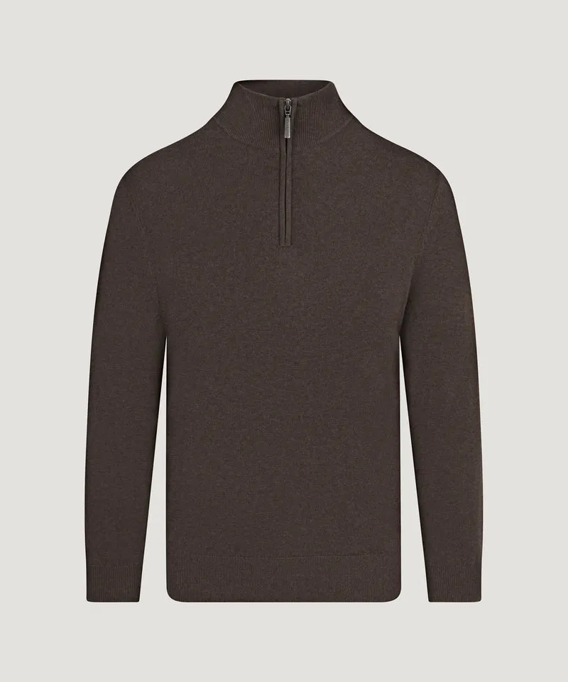 Half-zip trui Cotton Cashmere donkerbruin