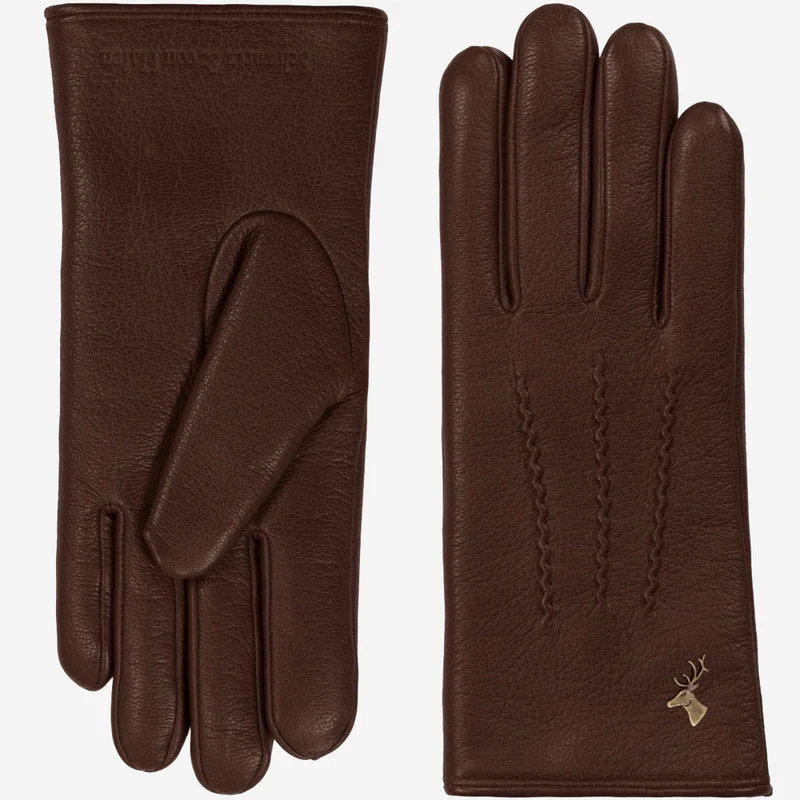 Alessandra (brown) - Goatskin leather gloves with lambswool lining & touchscreen feature