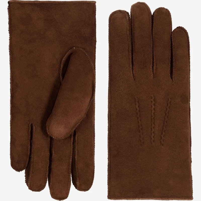 Clooney (brown) - Suede leather gloves with luxurious sheep fur lining