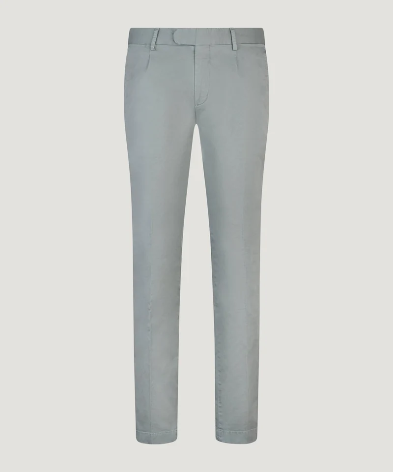 Chino slim 1 pleat katoen stretch saliegroen