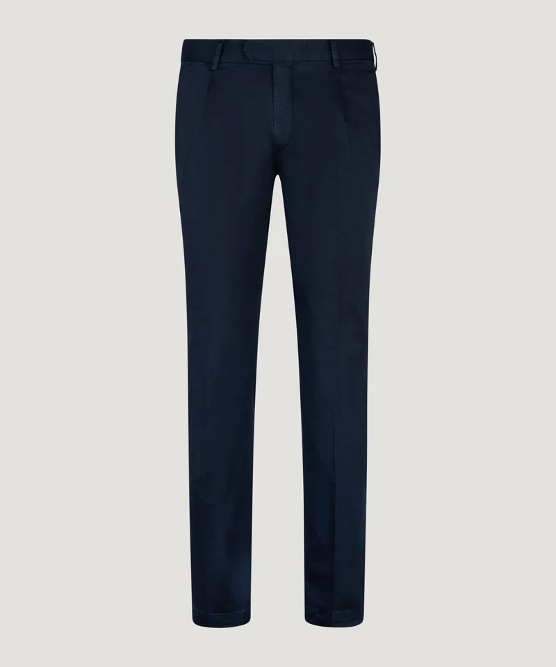 Chino slim 1 pleat katoen stretch donkerblauw