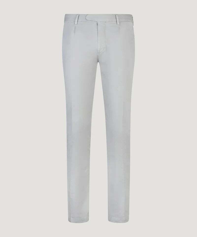 Chino slim 1 pleat katoen stretch lichtgrijs