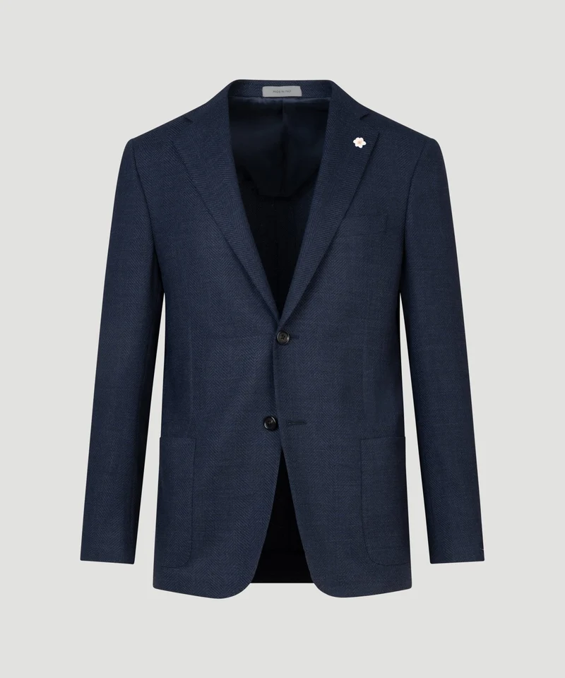 Colbert virgin wol stretch blauw visgraat
