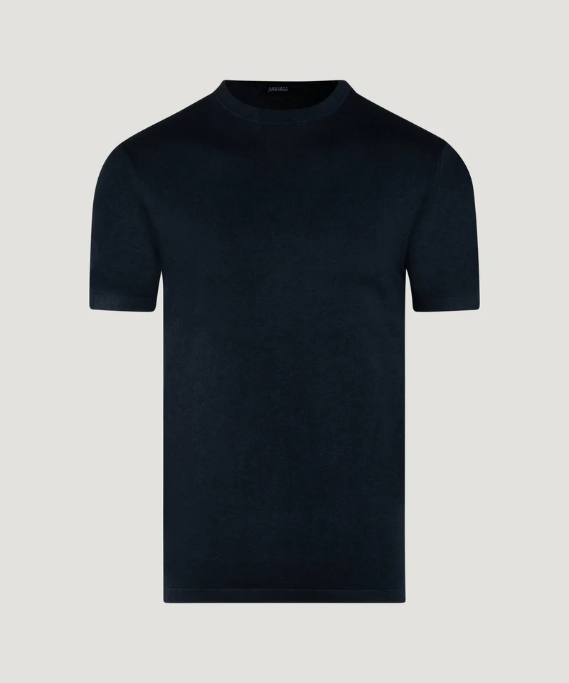 Knitted T-shirt katoen/zijde/kasjmier donkerblauw