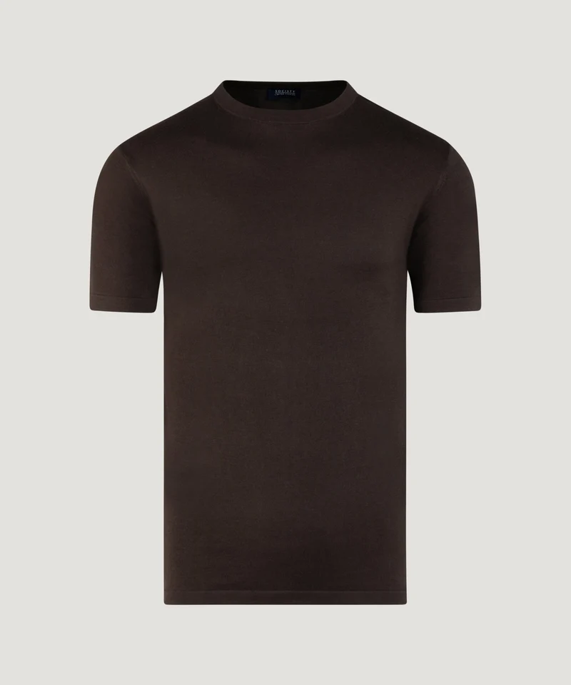 Knitted T-shirt katoen/zijde/kasjmier donkerbruin