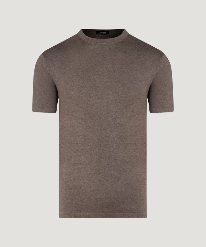 Knitted T-shirt katoen/zijde/kasjmier taupe