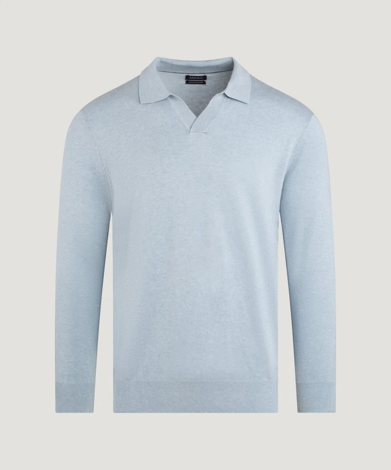 Riva buttonless long sleeve polo Cotton Cashmere lichtblauw