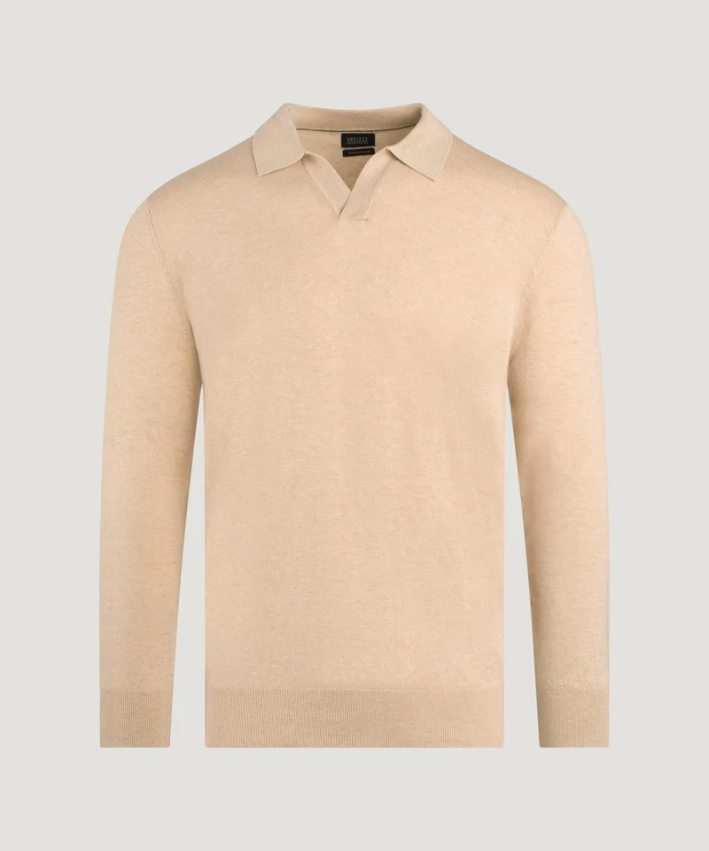 Riva buttonless long sleeve polo Cotton Cashmere beige
