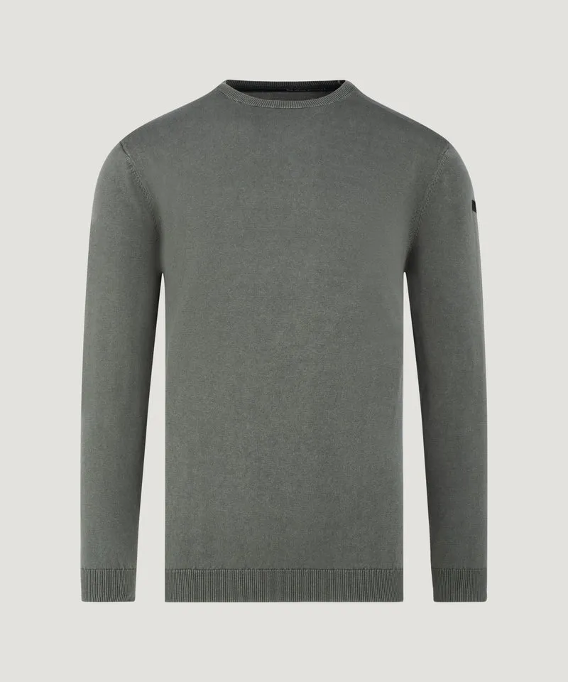 Round knit trui garment dyed sage green