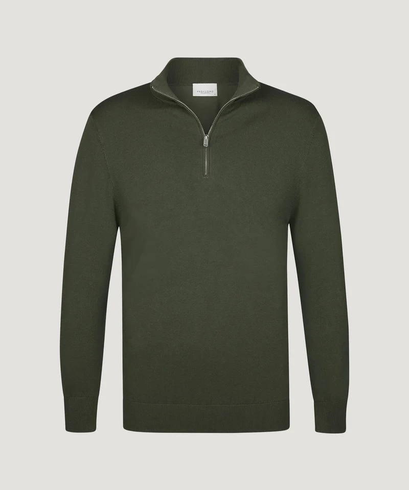 Luxury basic half-zip trui groen