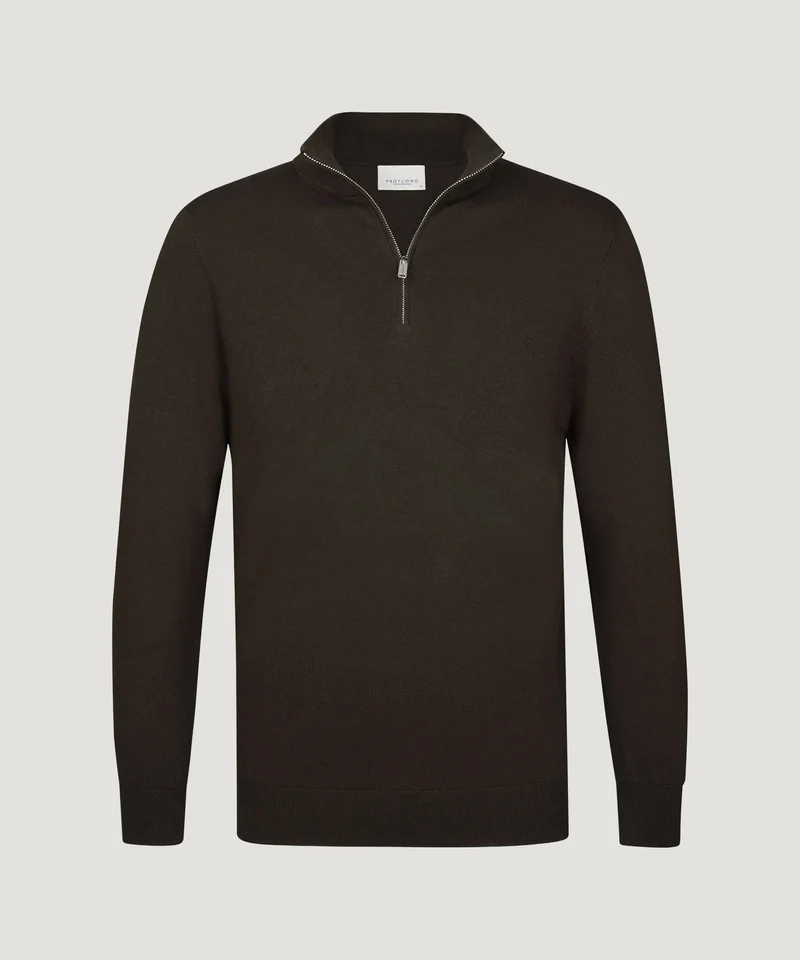 Luxury basic half-zip trui donkerbruin