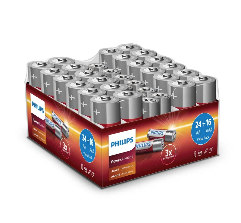 Philips - Alkaline Batterij Voordeelset – 40 Stuks (24×AA & 16×AAA)