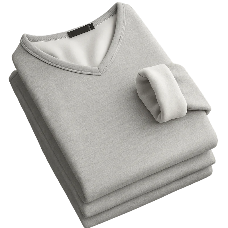 Thermoshirt Heren Winter Lichtgrijs – Fleece met V-Hals