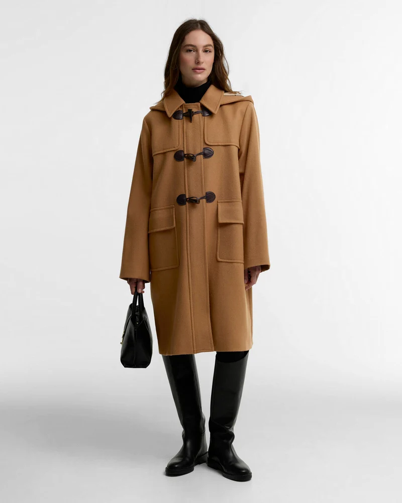 Barbour Melody Wool Duffle Coat, beige/birchwood dress