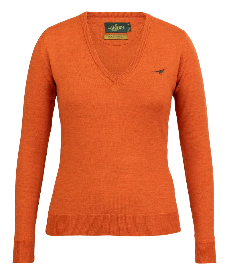 Laksen Camilla, merino damestrui met V-hals, orange