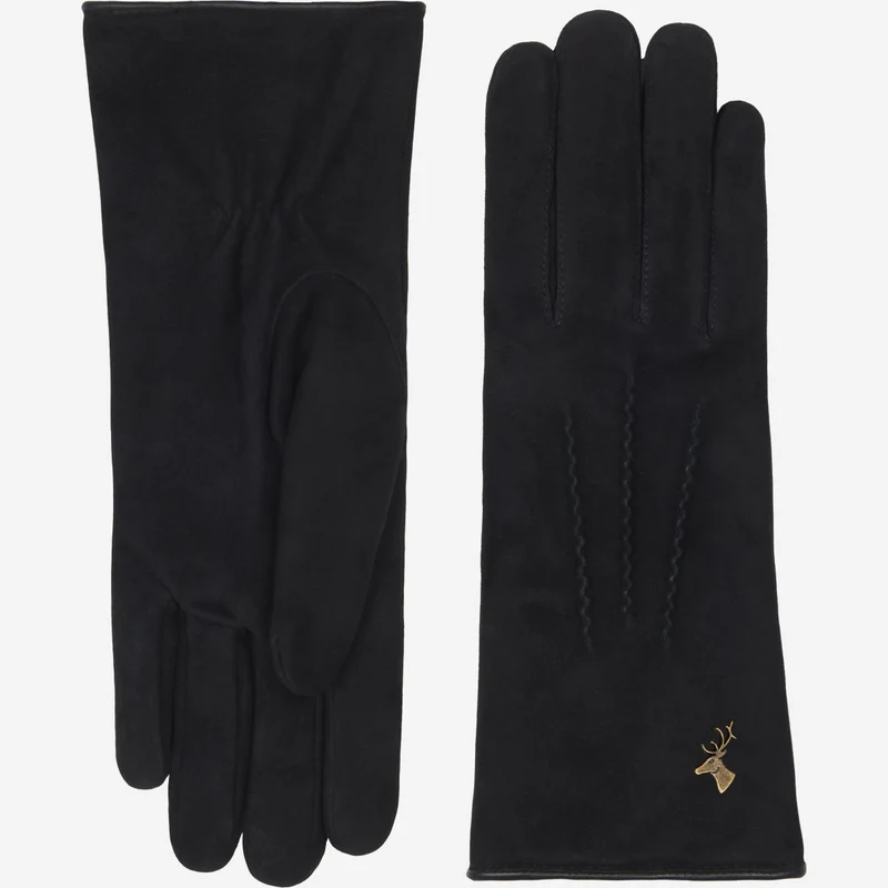 Elizabeth (black) - Suede leather gloves with warm faux fur lining