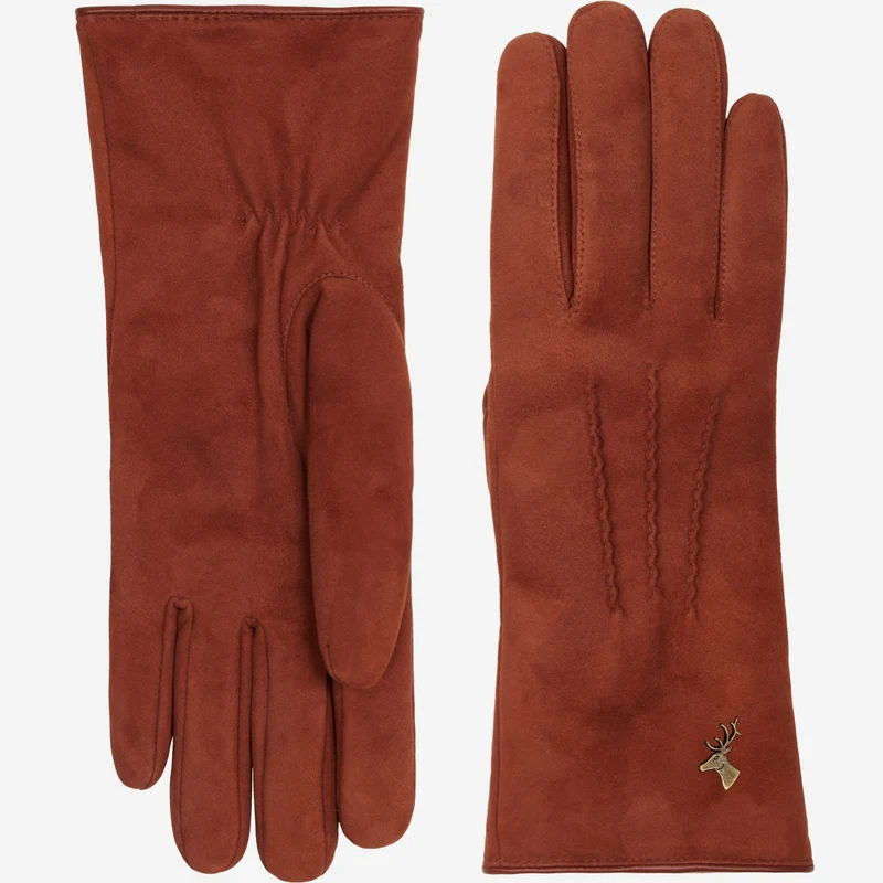 Elizabeth (brown) - Suede leather gloves with warm faux fur lining
