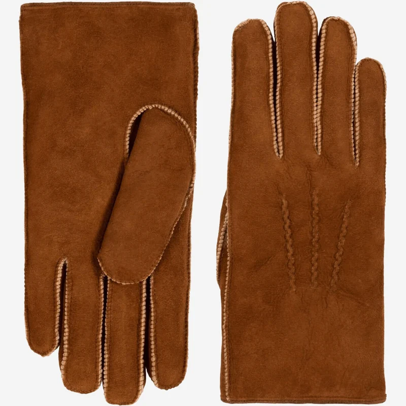 Clooney (camel) - Suede leather gloves with luxurious sheep fur lining