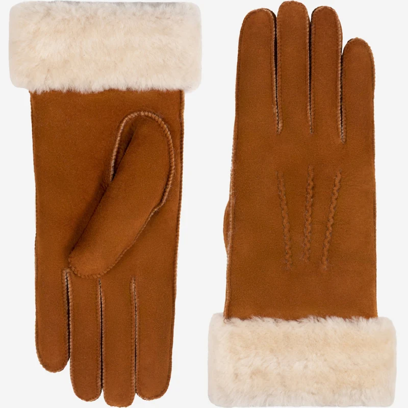 Giocante (camel) - Suede leather gloves with luxurious sheep fur lining