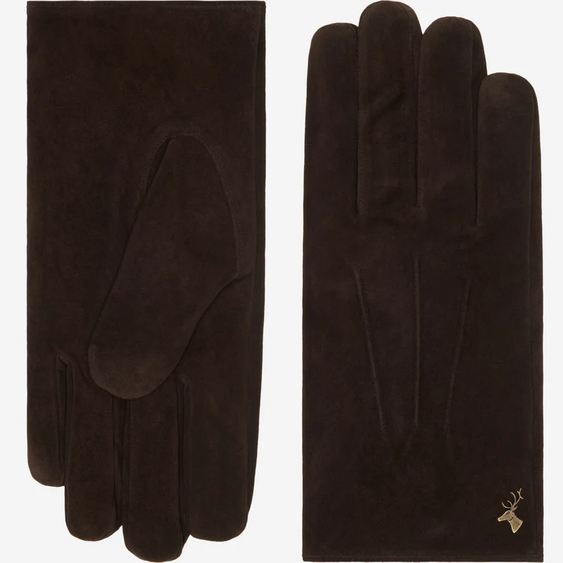Rex (brown) - Suede goatskin leather gloves with luxurious wool/cashmere lining