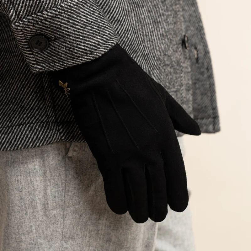 Rex (black) - Suede goatskin leather gloves with luxurious wool/cashmere lining
