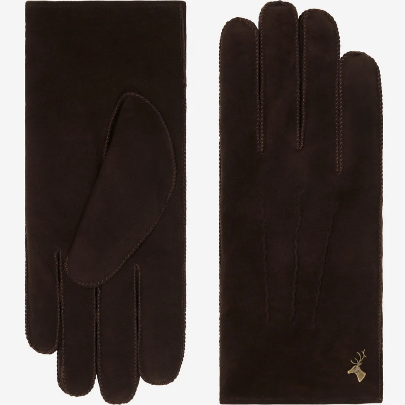 Matthew (brown) - Suede goatskin leather gloves with luxurious sheep fur lining