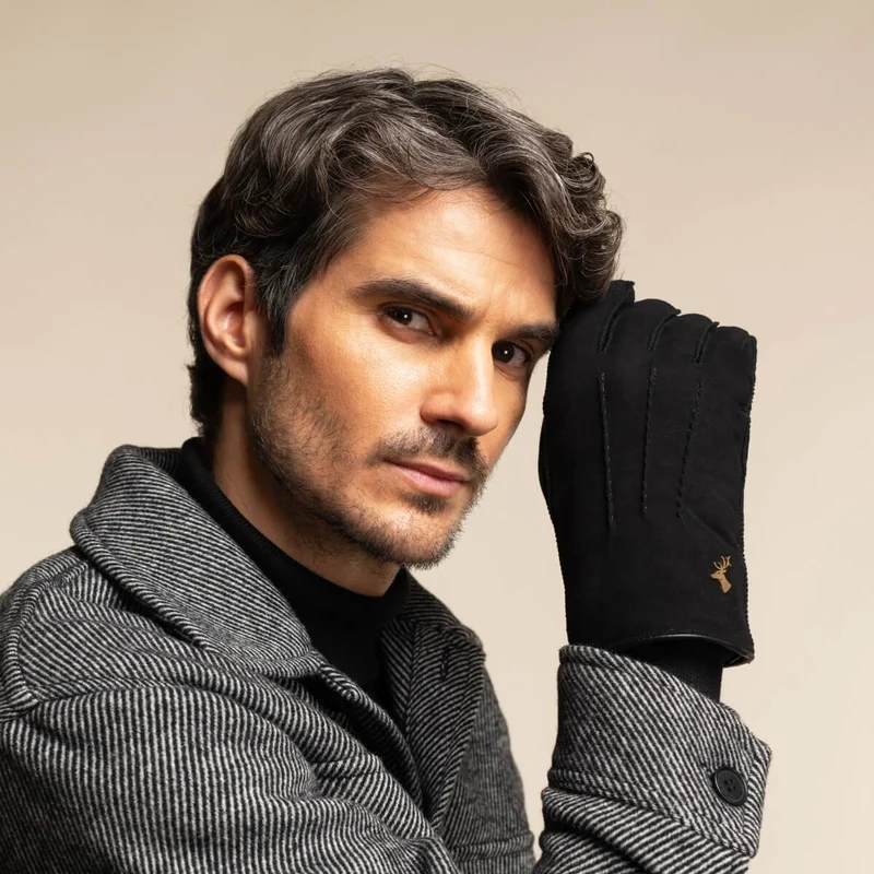 Matthew (black) - Suede goatskin leather gloves with luxurious sheep fur lining