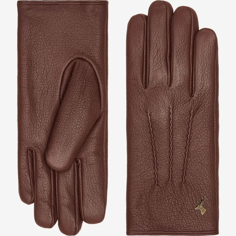 Julia (brown) - Goatskin leather gloves with luxury faux fur lining & touchscreen feature