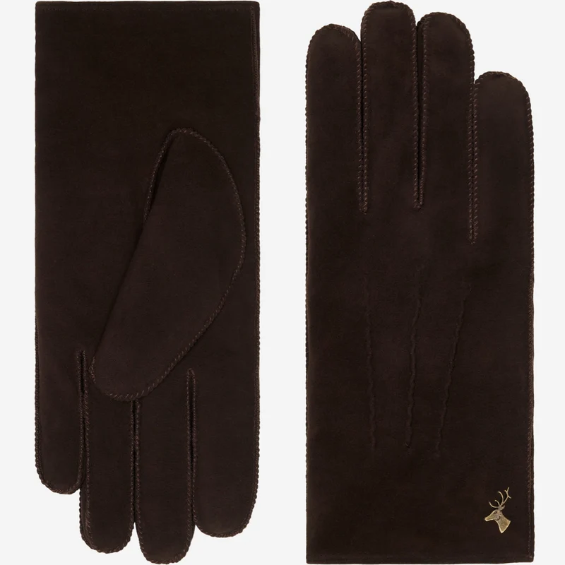 Josie (brown) - Suede goatskin leather gloves with luxurious sheep fur lining