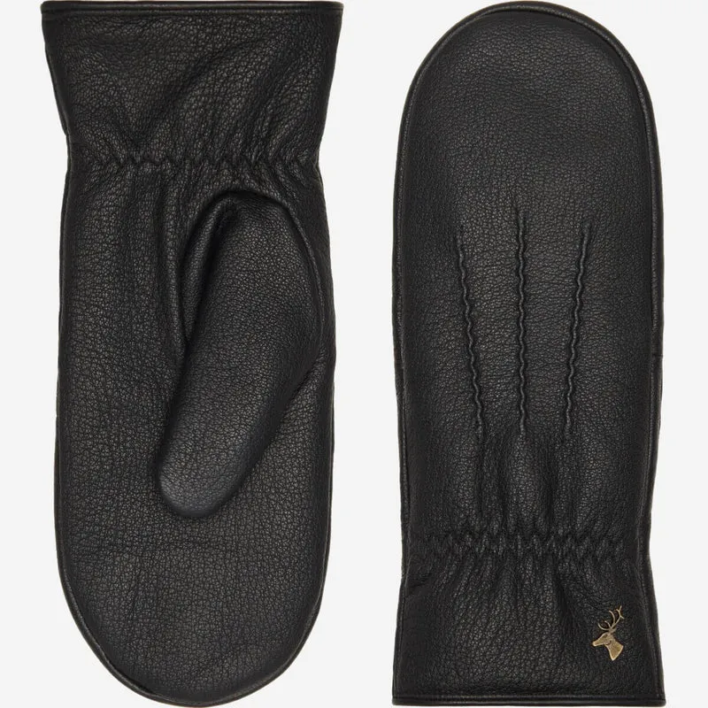 Eva (black) - Stylish goat leather mittens with luxurious faux fur lining & touchscreen feature