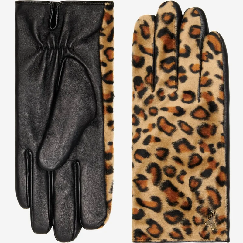 Leopard (yellow) - Sheepskin leather gloves with warm fleece lining & touchscreen feature