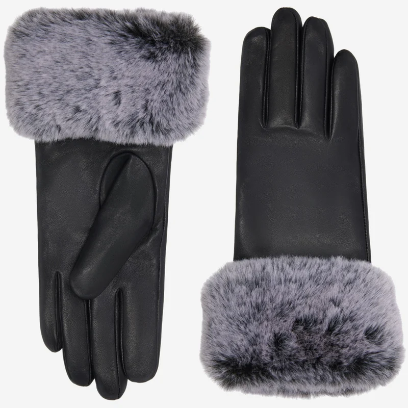 Vera (black) – Luxurious leather gloves with faux fur at the wrist and touchscreen feature