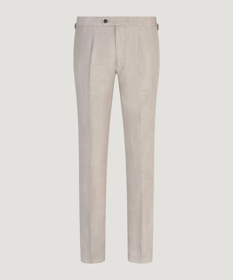 Pleated pantalon wol/linnen beige