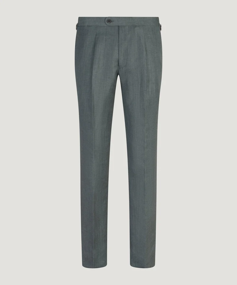 Pleated pantalon wol/linnen donkergroen