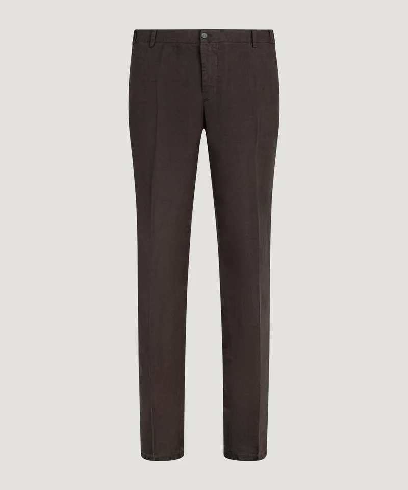 Pantalon gewassen linnen donkerbruin
