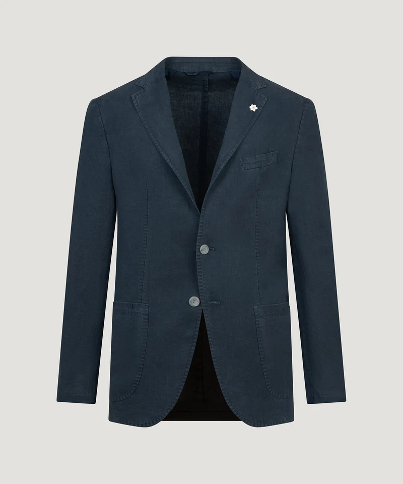 Colbert gewassen linnen donkerblauw