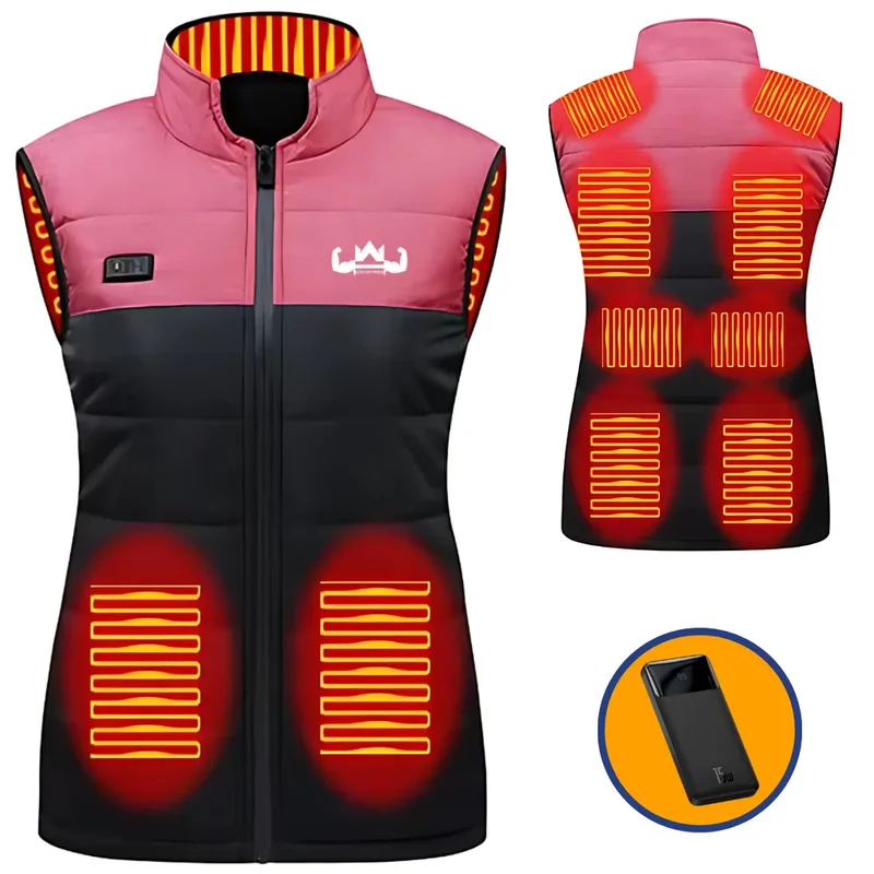 Verwarmde bodywarmer dames | Roze/Zwart | Inclusief powerbank