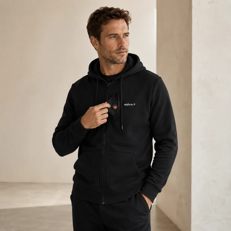 Infrarood Verwarmde Zipper Hoodie – Heren Zwart