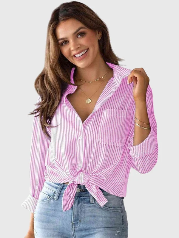 Dames blouse met strepen en strikdetail