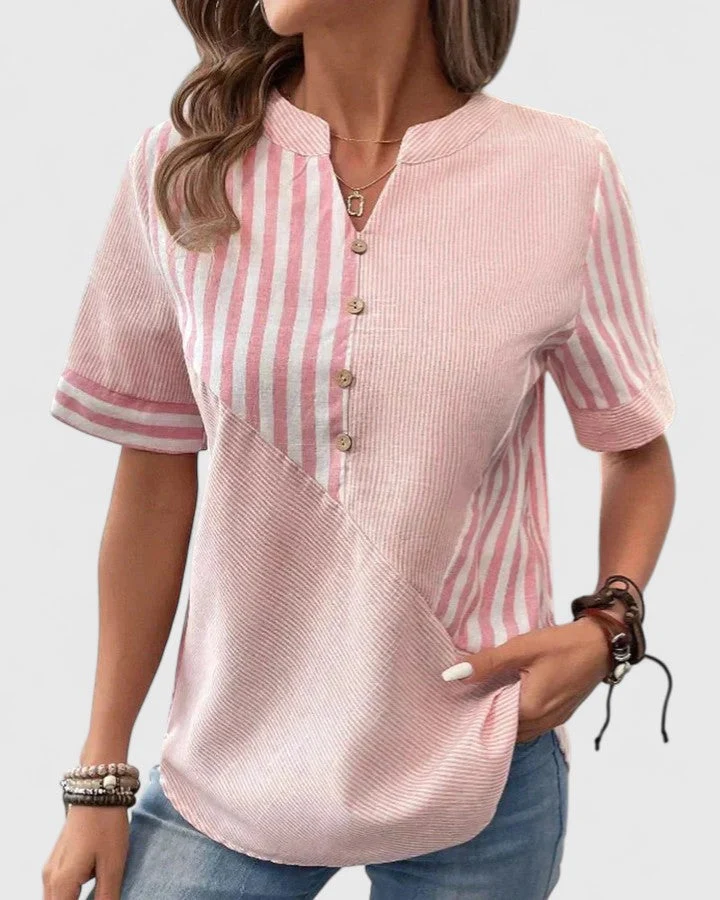 Dames blouse met plooidetails en korte mouwen