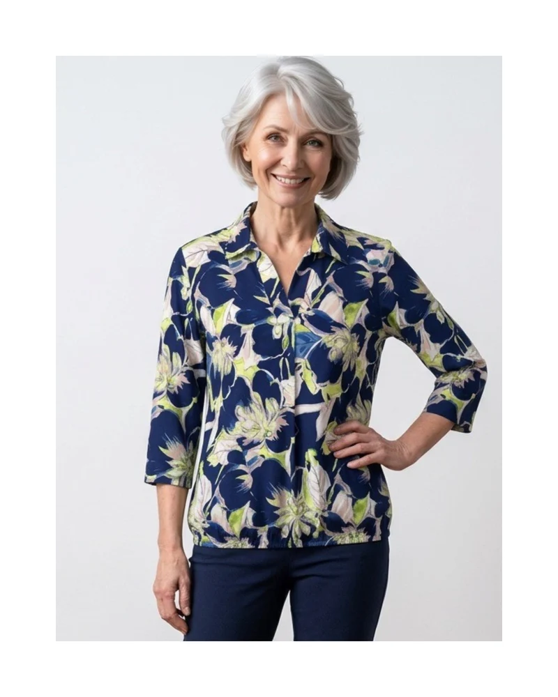 Blouson Poloshirt 3/4 Mouw – Bloem Kobalt Neon