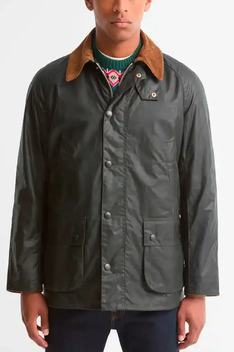 Barbour Festive Ashby Waxed Jacket, sage/evergreen