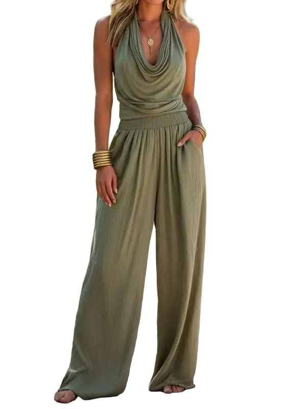 Dames Tweedelige Set Halter Zonder Mouwen Gerimpeld