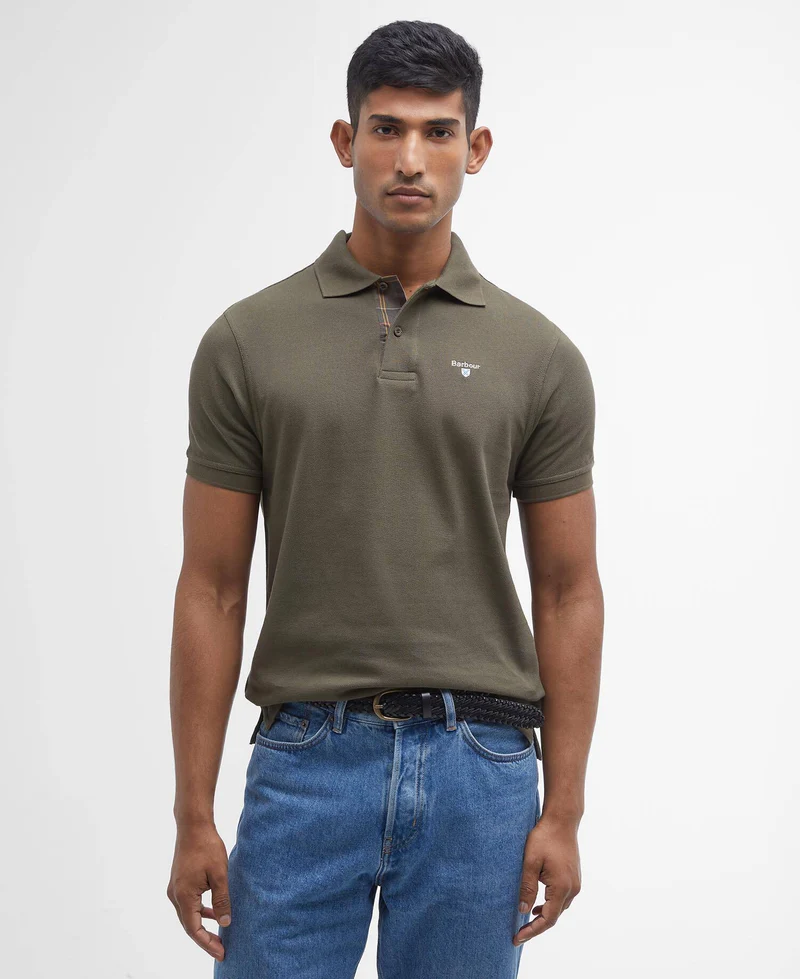 Barbour Tartan Pique Polo Shirt, dark olive