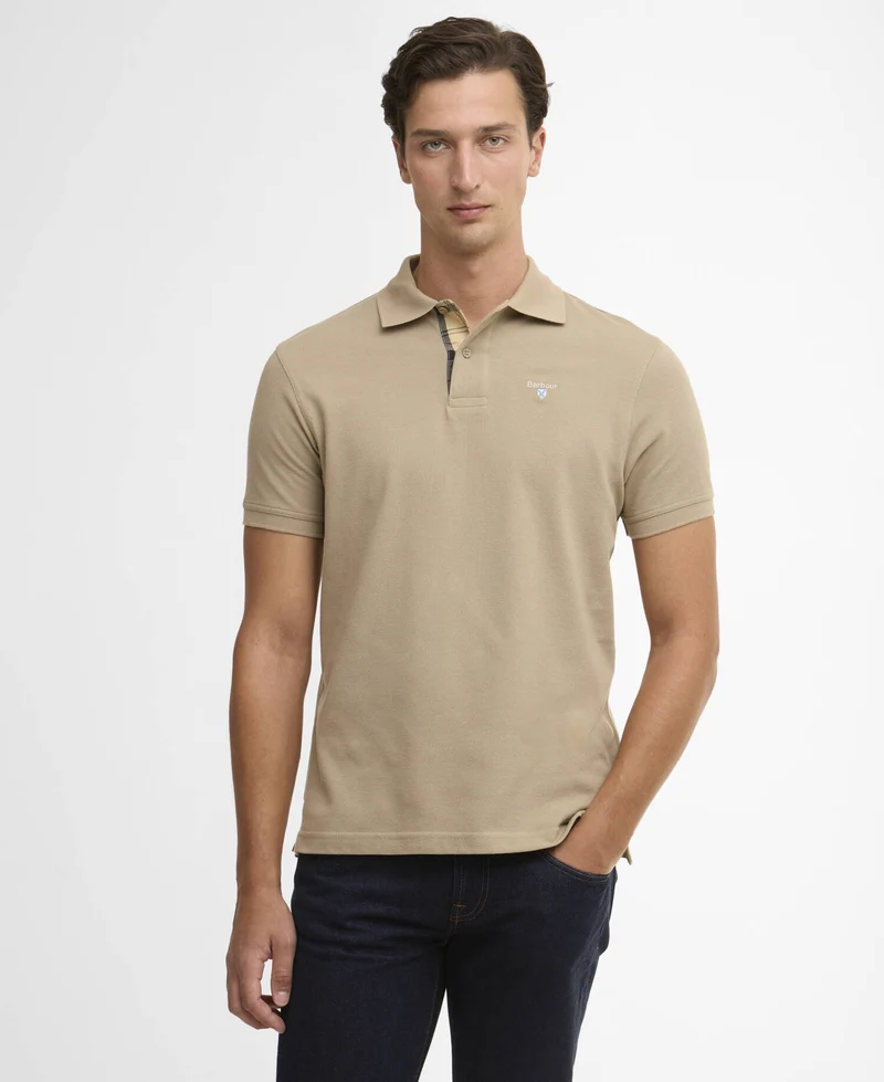 Barbour Tartan Pique Polo Shirt, washed stone/dress
