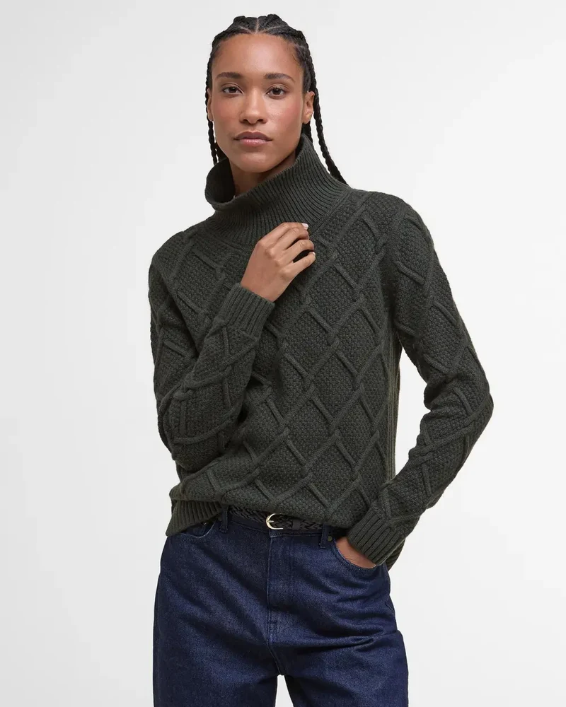 Barbour Burne Roll Neck Knitted Jumper, olive