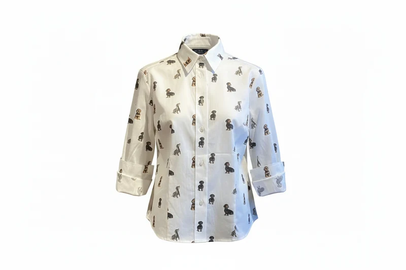 Skogen Dames Blouse Met Teckels, white/brown/black