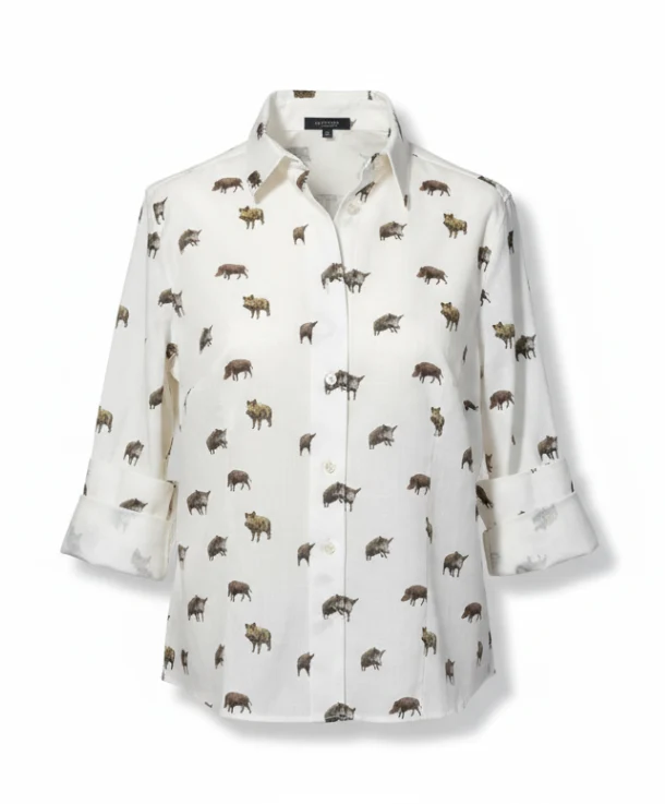 Skogen Dames Blouse Met Wilde Zwijnen, white/dark brown