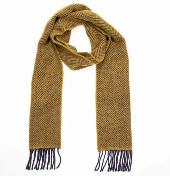 John Hanly Merino Cashmere Scarf 2444,mustard navy
