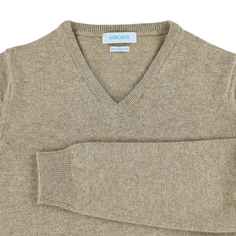 Osborne Knitwear, lamswollen damestrui V-hals, colt